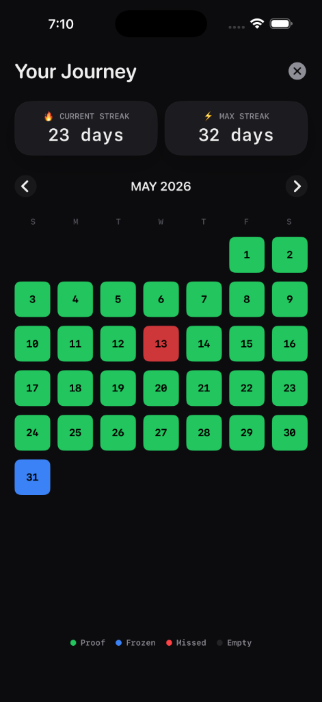Calendar showing your journey